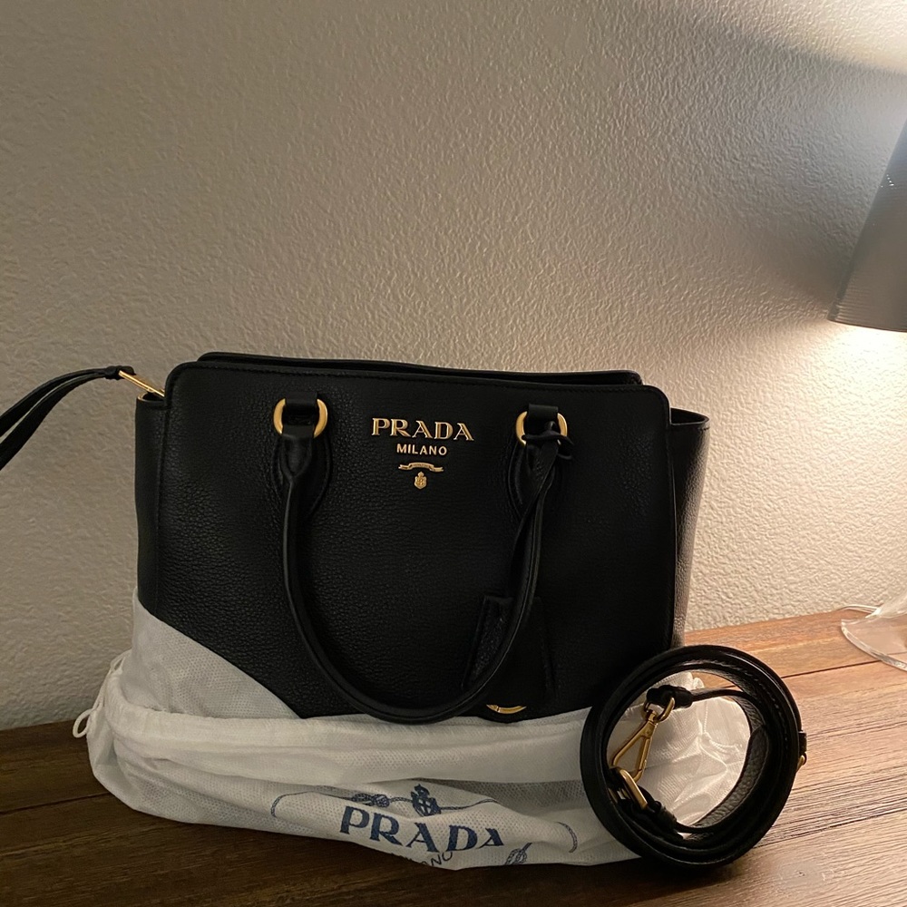 Prada Grained Vitello Phoenix  Black 2 way Leather Bag